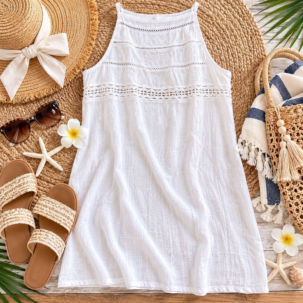 Xhilaration White Swimsuit Cover Up Size XL Crochet Trim Beach Coverup